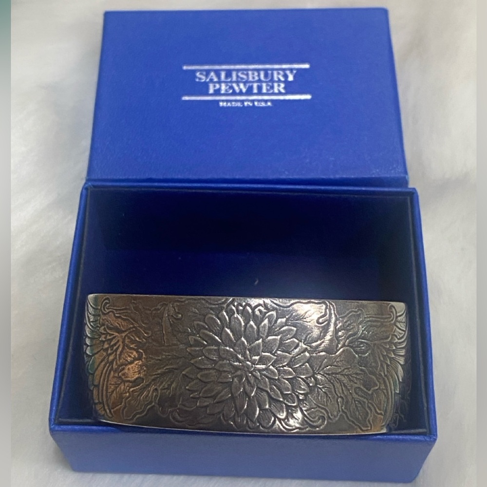 Salisbury pewter flower birth month cuff November Chrysanthemum